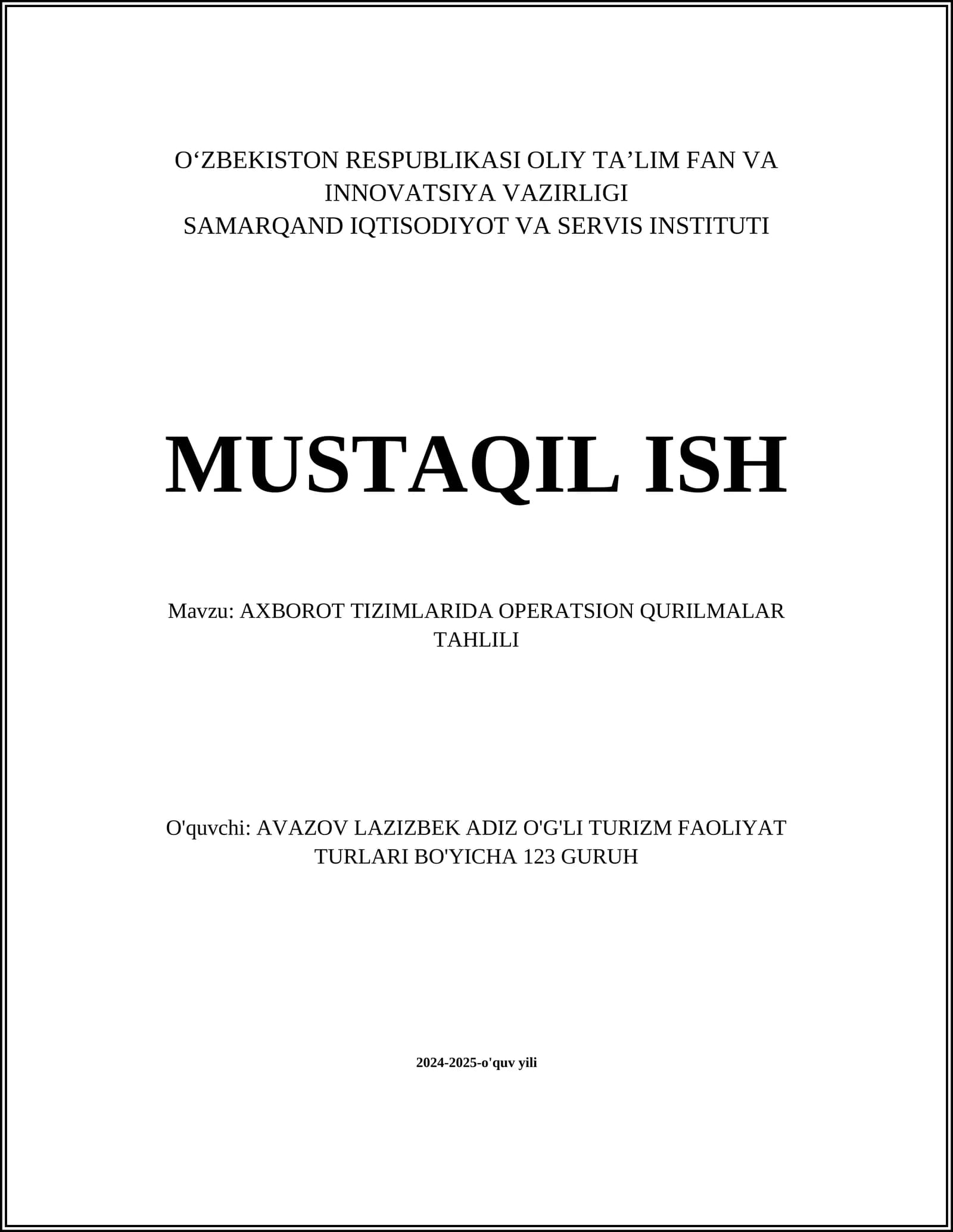 AXBOROT TIZIMLARIDA OPERATSION QURILMALAR TAHLILI