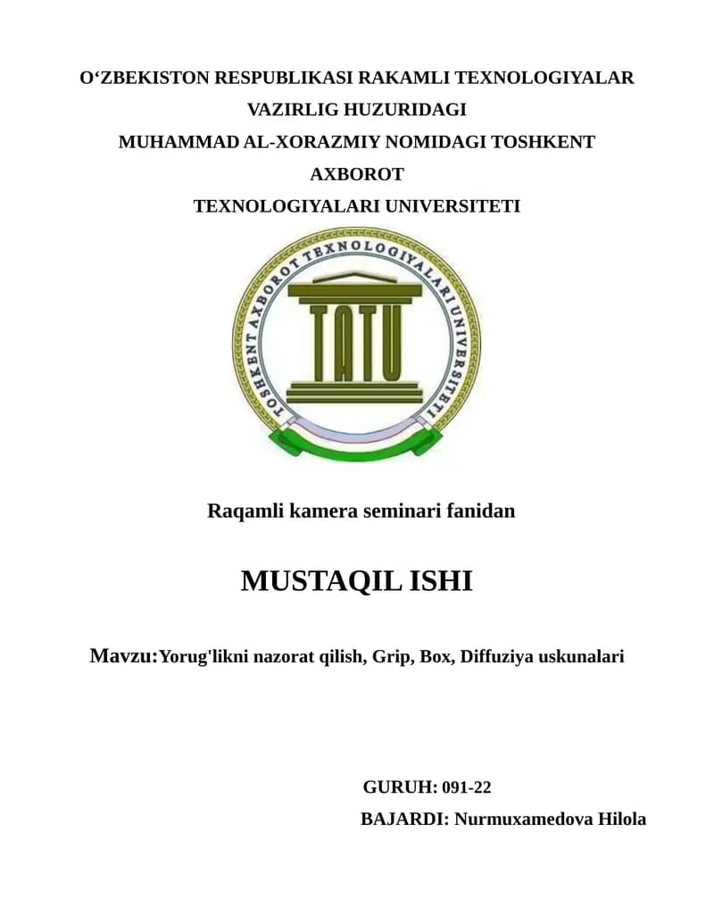 Toshkent Axborot Texnologiyalari Universiteti Raqamli Kamera Seminari
