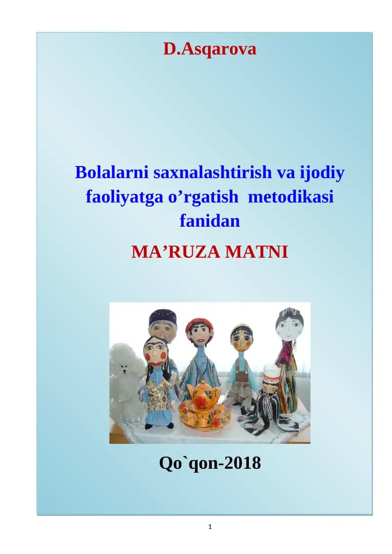 Maktabgacha Ta'lim Muassasasida Saxnalashtirish Faoliyati