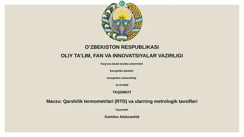 Qarshilik termometrlari va ularning metrologik tavsiflari