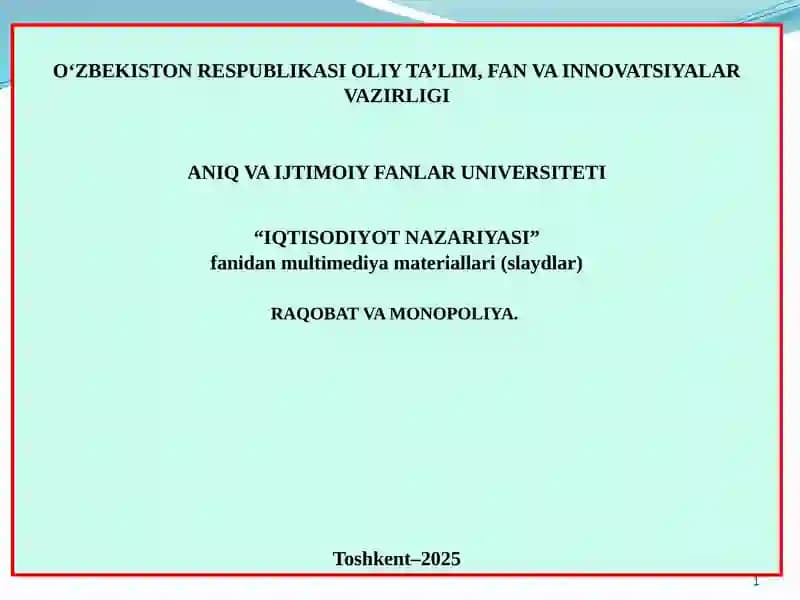Raqobat va Monopoliya