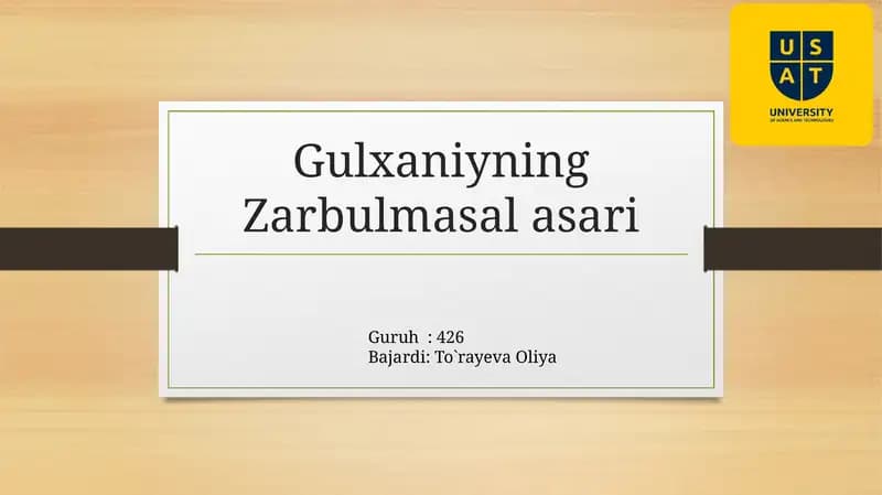 Gulxaniyning Zarbulmasal asari