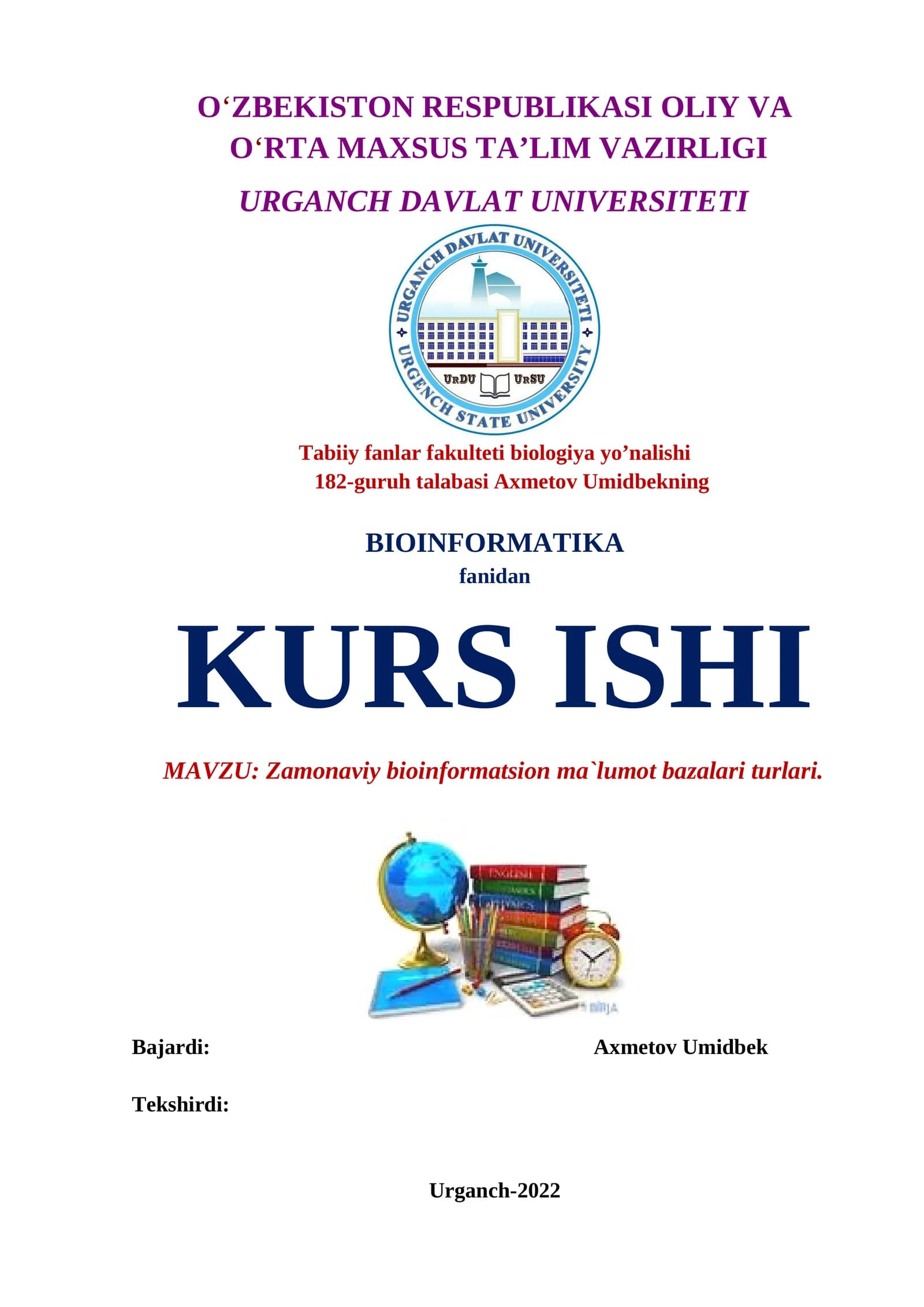 Zamonaviy bioinformatsion ma`lumot bazalari turlari