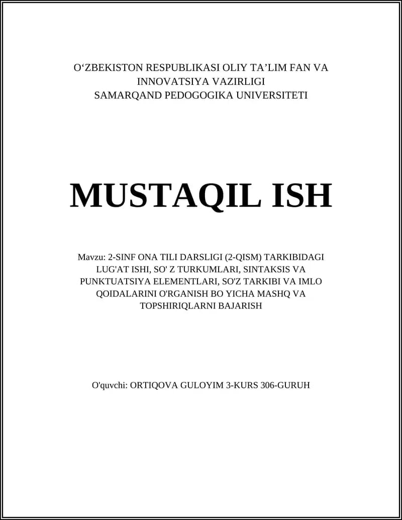2-SINF ONA TILI DARSLIGI (2-QISM) TARKIBIDAGI LUG'AT ISHI
