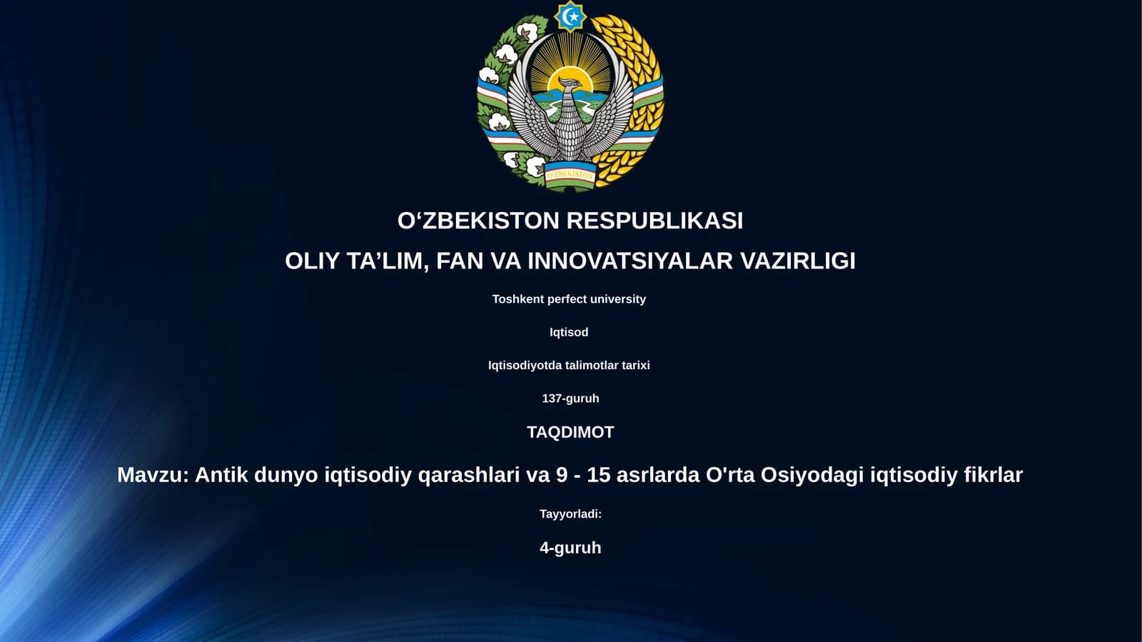 Antik dunyo iqtisodiy qarashlari va 9 - 15 asrlarda O'rta Osiyodagi iqtisodiy fikrlar