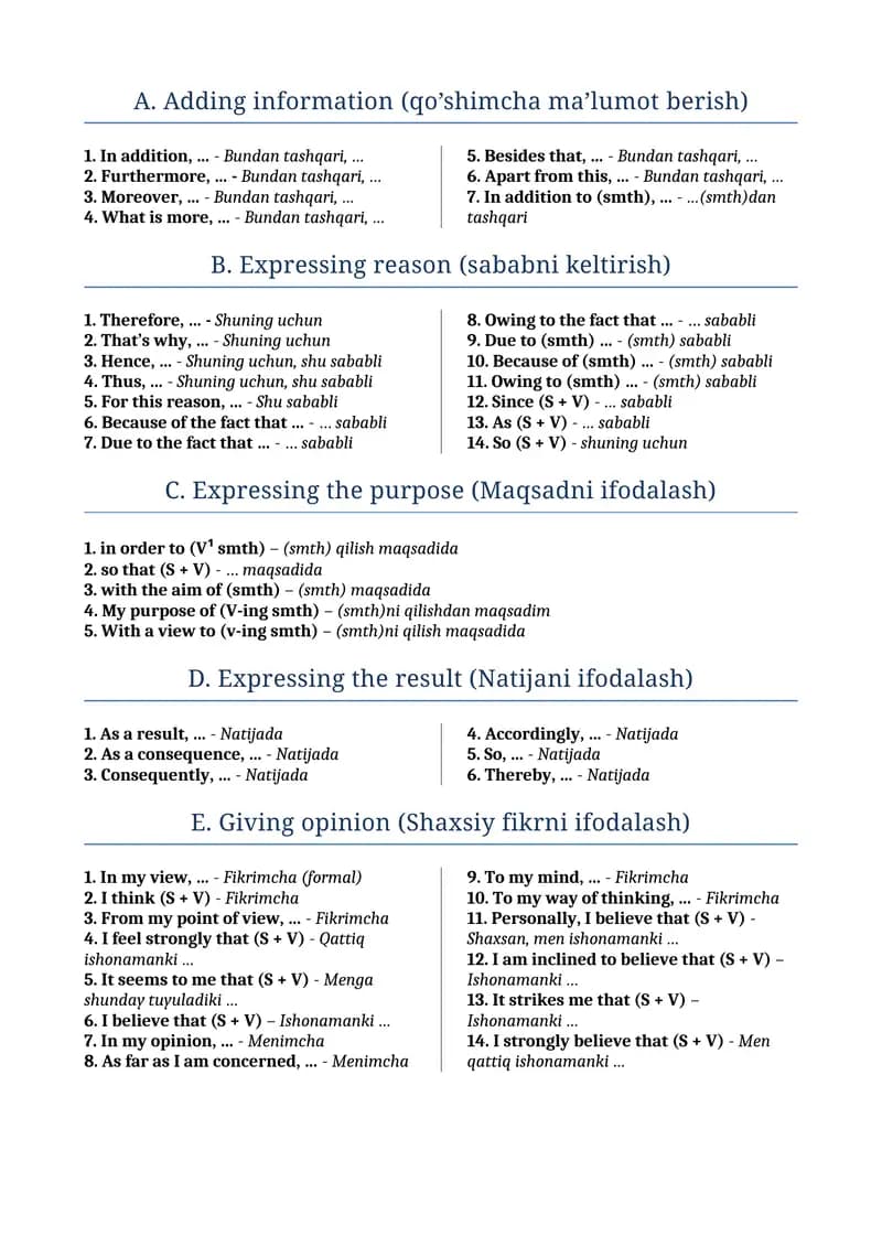 Expressing reason (sababni keltirish)