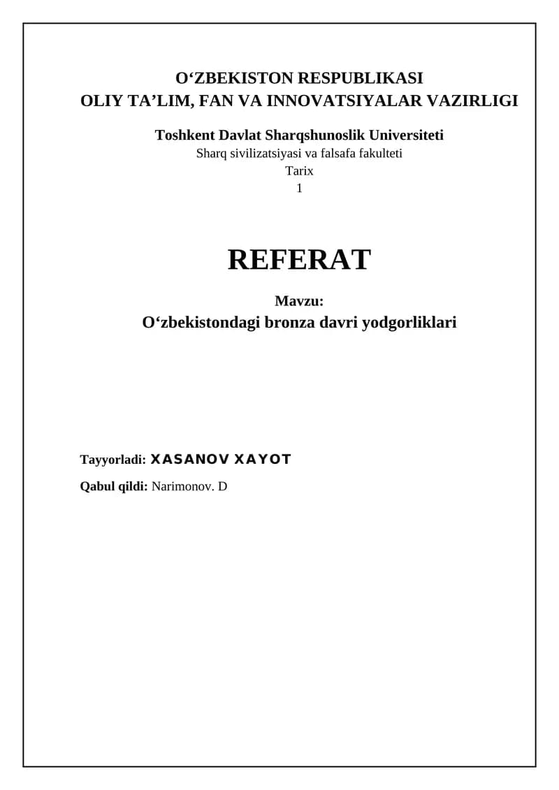 Oʻzbekistondagi bronza davri yodgorliklari