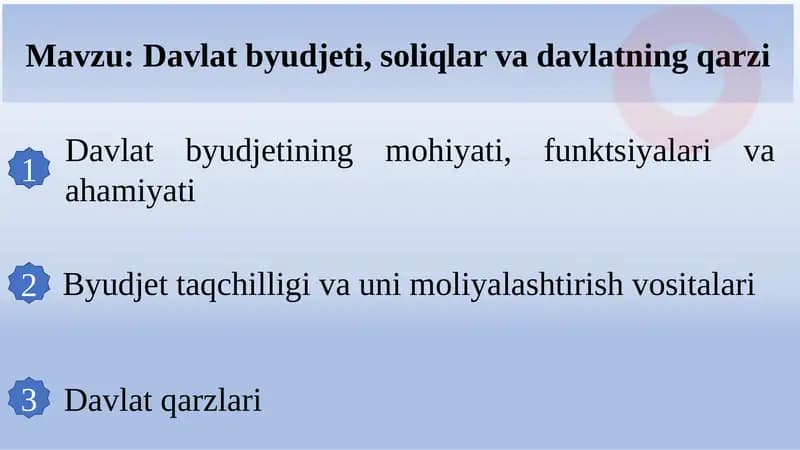 Davlat byudjeti, soliqlar va davlatning qarzi