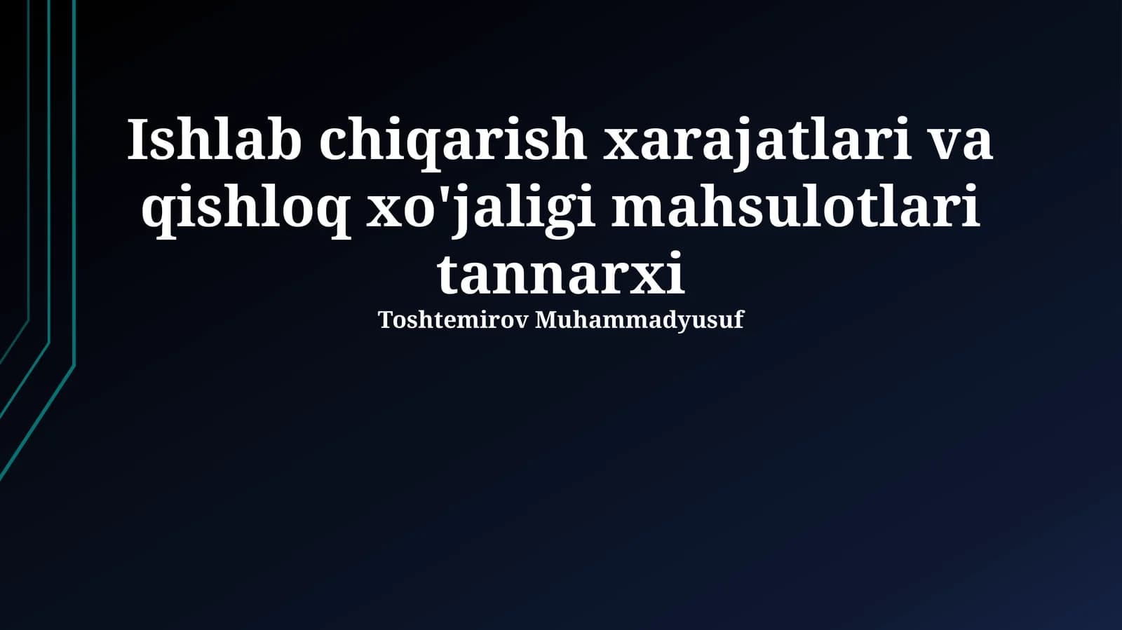 Ishlab chiqarish xarajatlari va qishloq xo'jaligi mahsulotlari tannarxi