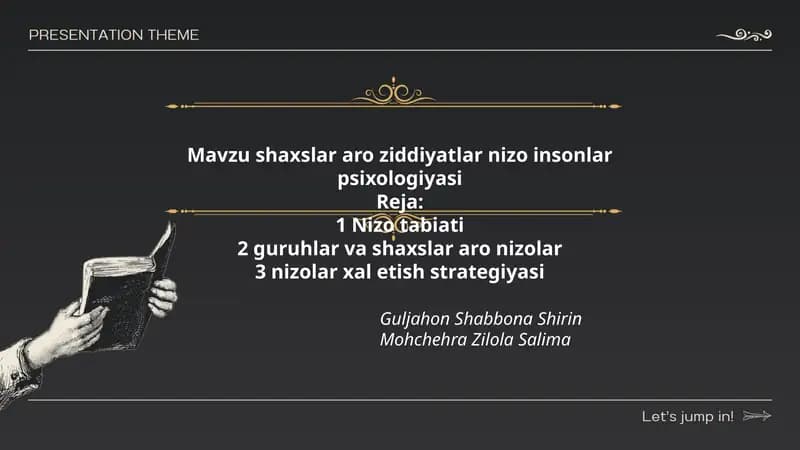 Mavzu shaxslar aro ziddiyatlar nizo insonlar psixologiyasi