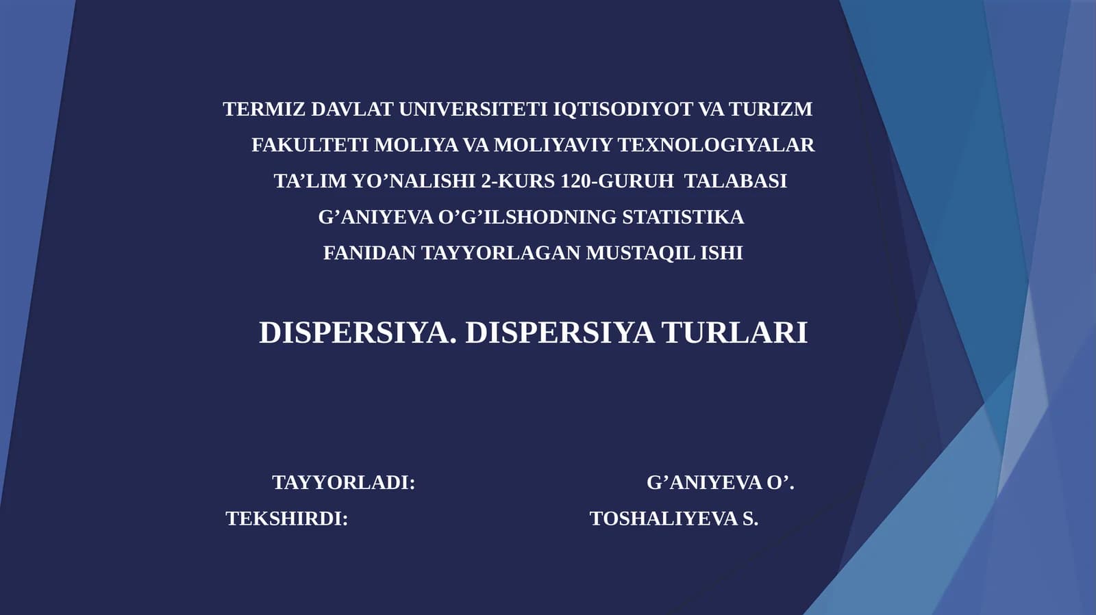 DISPERSIYA.DISPERSIYA TURLARI