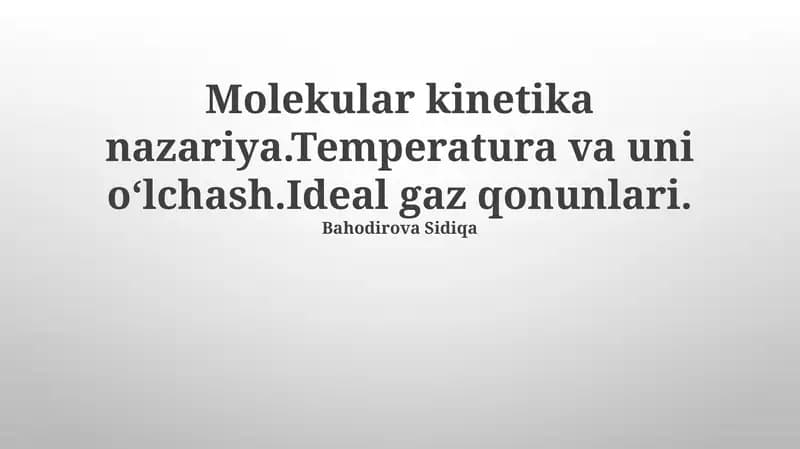Molekulyar Kinetik Nazariya