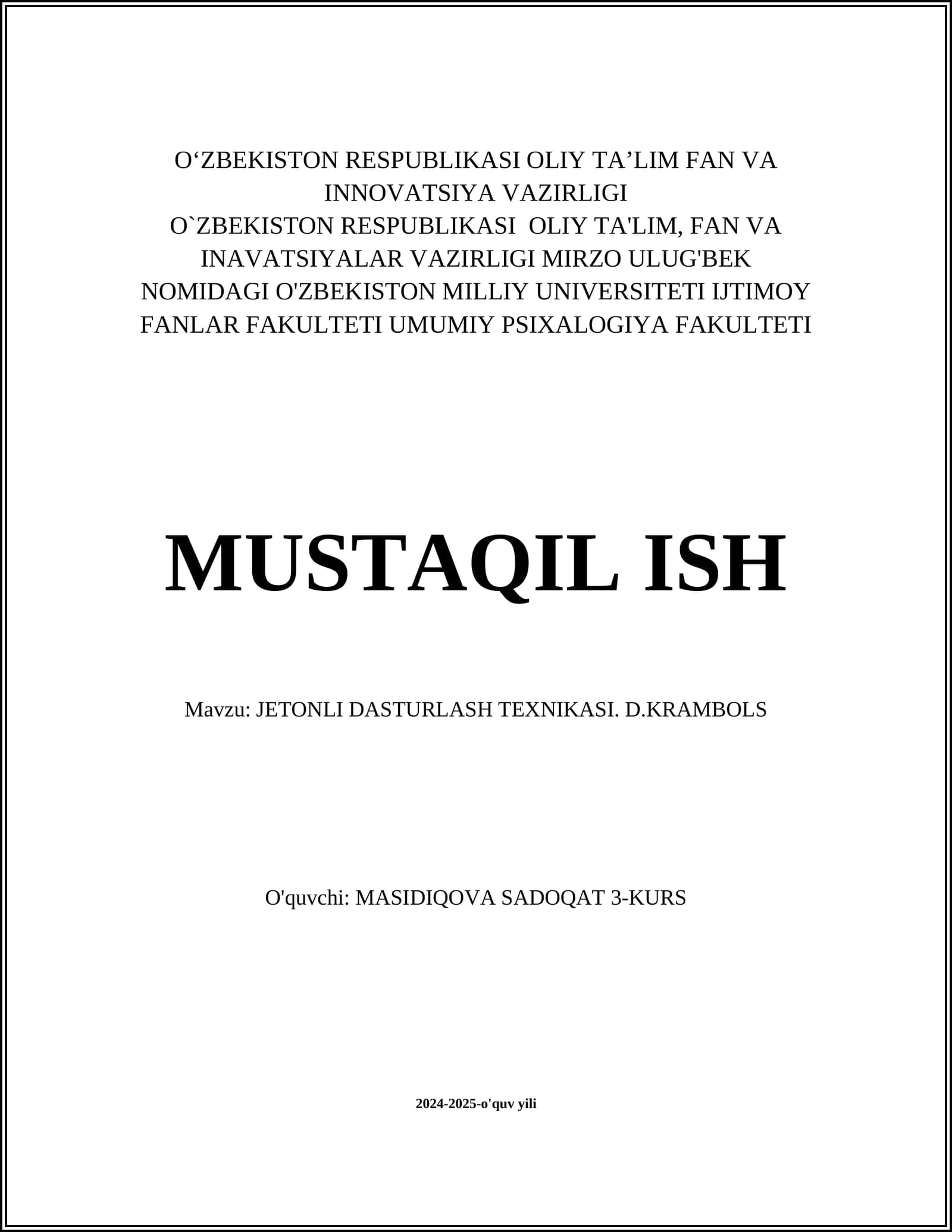 JETONLI DASTURLASH TEXNIKASI. D.KRAMBOLS