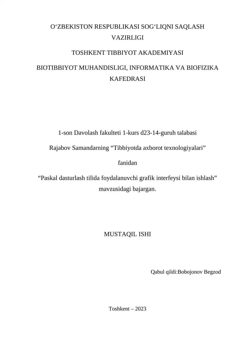 "Tibbiyotda axborot texnologiyalari"