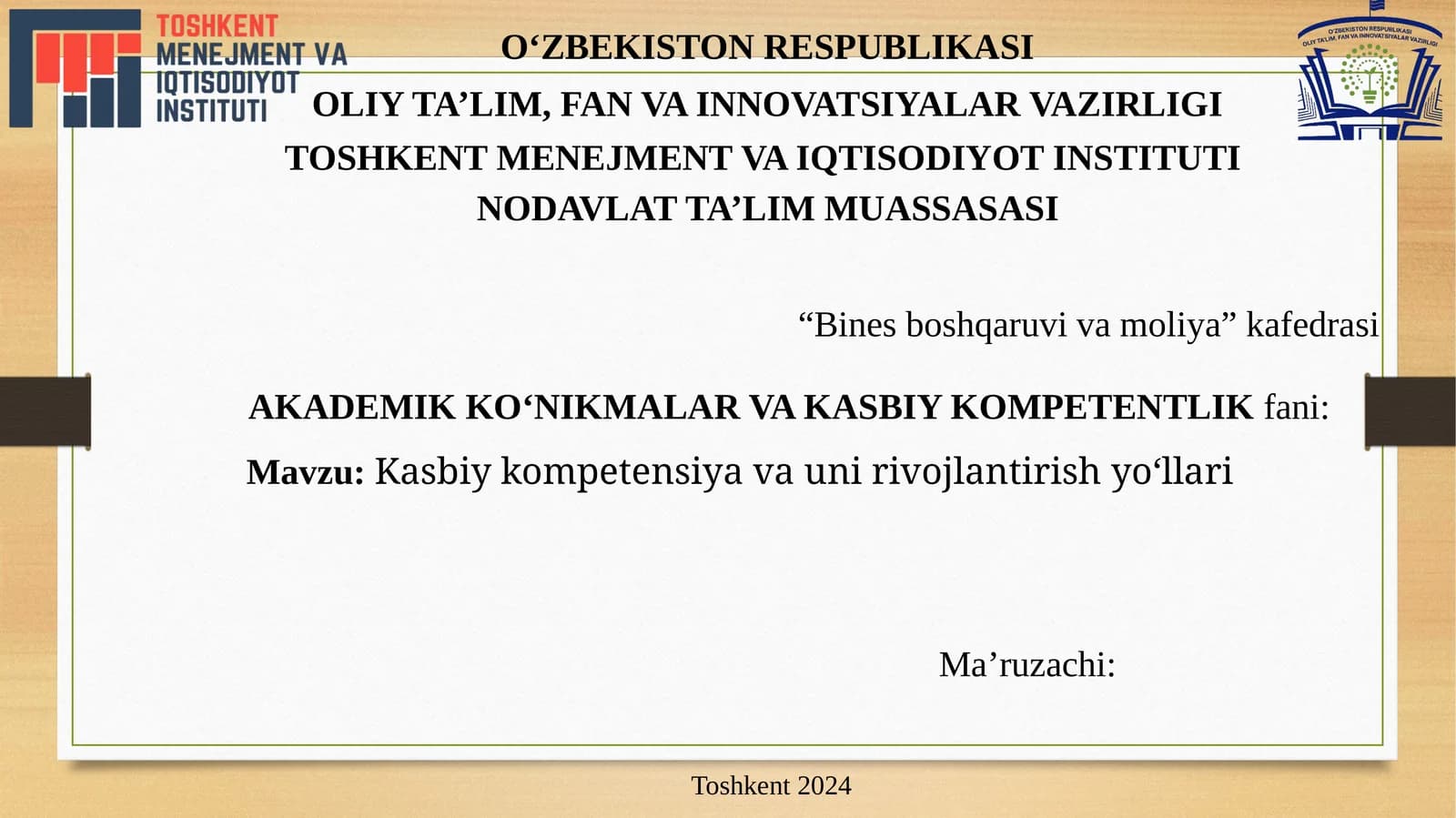 Kasbiy kompetensiya va uning rivojlantirish yo‘llari