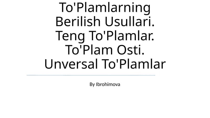 To'Plamlarning Berilish Usullari
