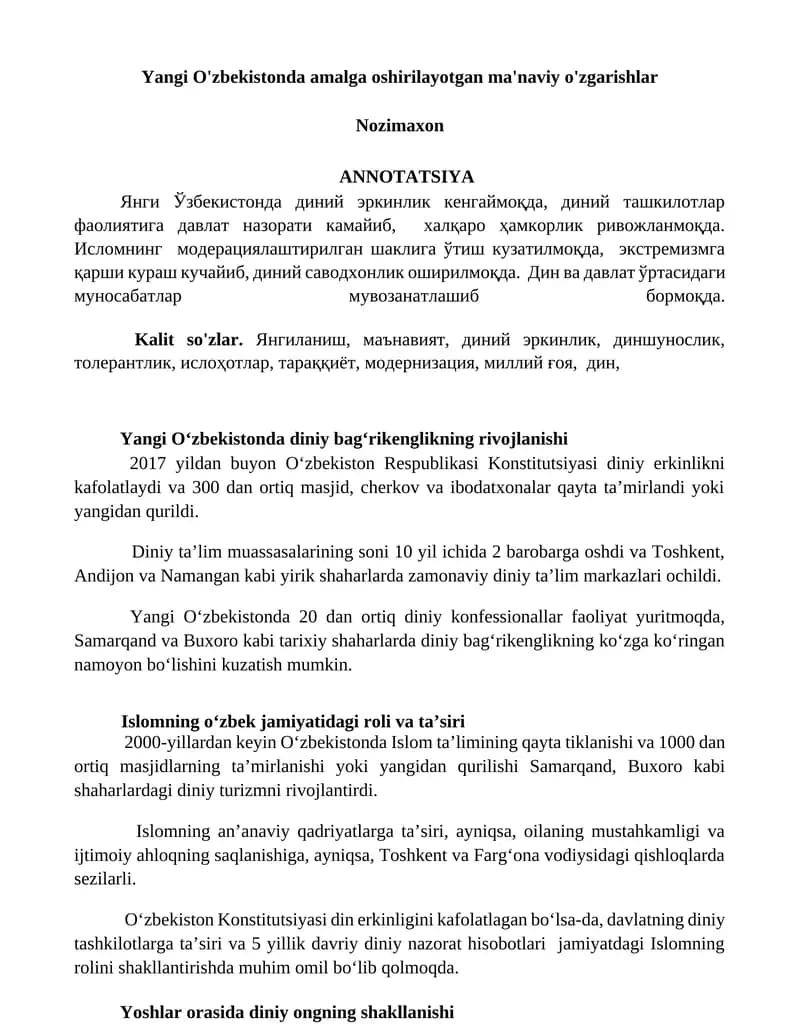 Diniy Erkinlik va Islom
