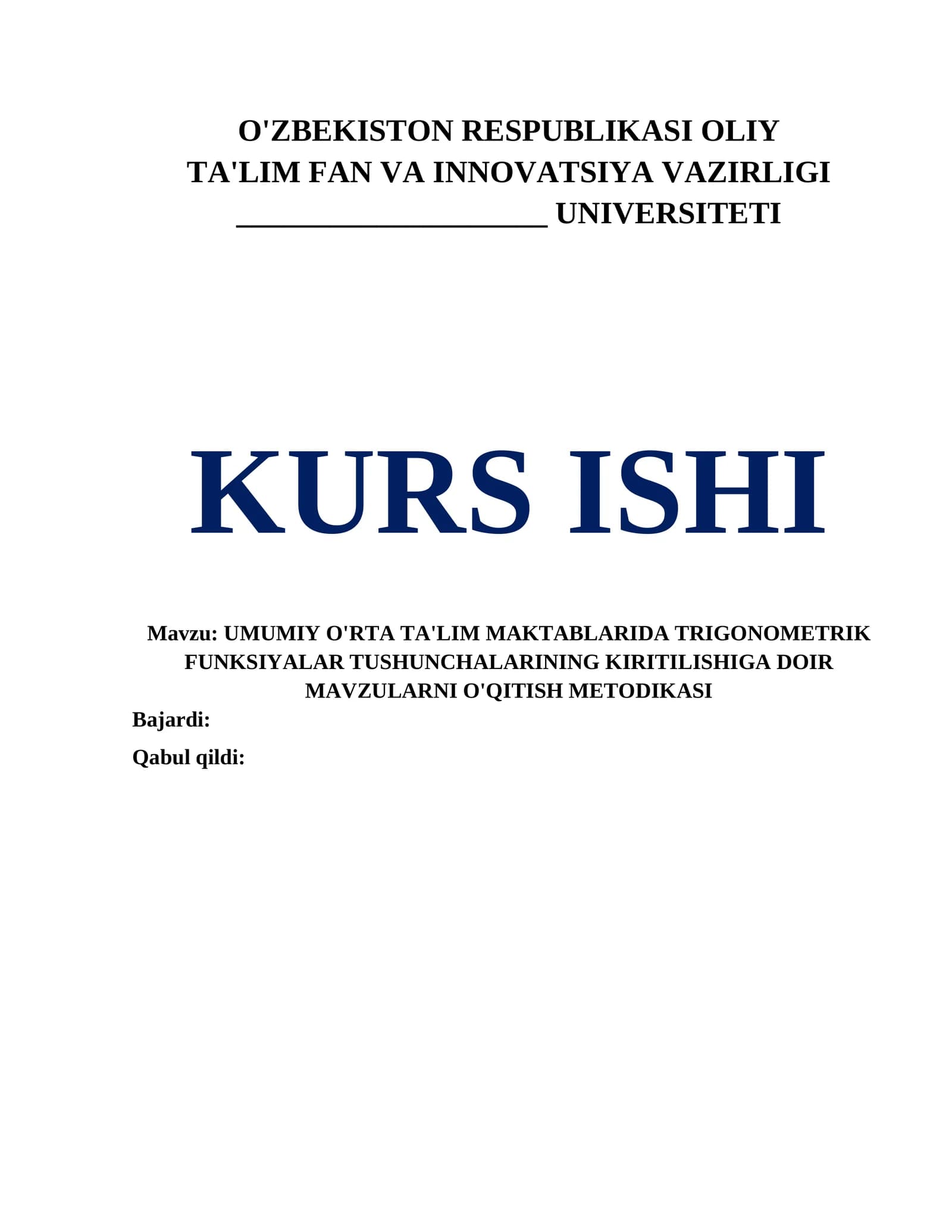 UMUMIY O'RTA TA'LIM MAKTABLARIDA TRIGONOMETRIK FUNKSIYALAR TUSHUNCHALARINING KIRITILISHIGA DOIR MAVZULARNI O'QITISH METODIKASI