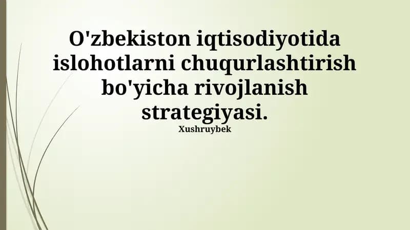 O'zbekiston iqtisodiyotida islohotlarni chuqurlashtirish bo'yicha rivojlanish strategiyasi