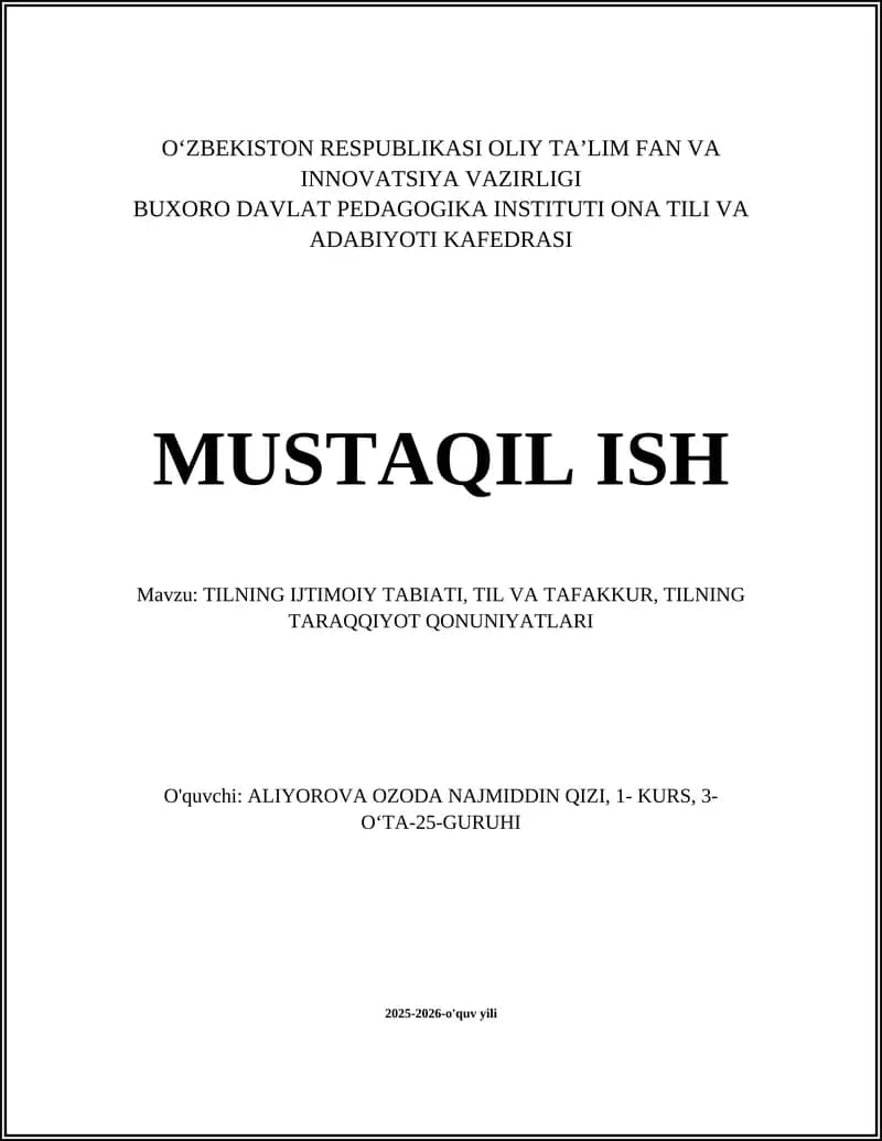 Tilning Ijtimoiy Tabiati va Tafaqqur
