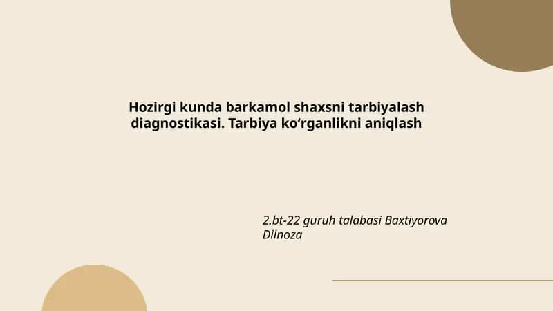 Barkamol shaxsni tarbiyalash diagnostikasi