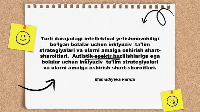 Turli darajadagi intellektual yetishmovchiligi bo‘lgan bolalar uchun inklyuziv ta’lim strategiyalari
