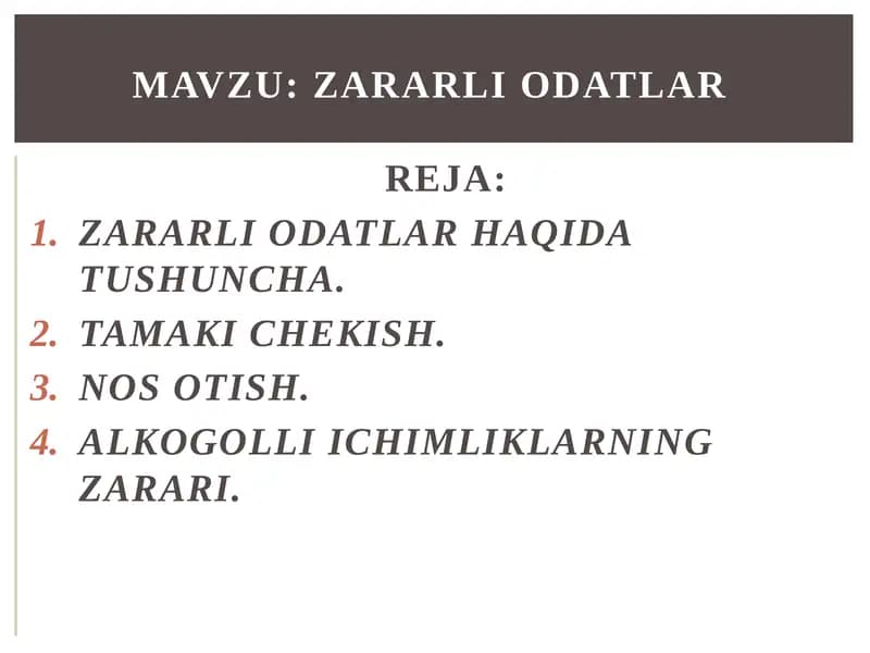 ZARARLI ODATLAR HAQIDA TUSHUNCHA