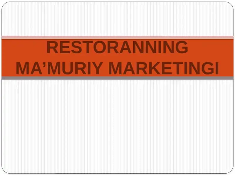 RESTORANNING MA’MURIY MARKETINGI