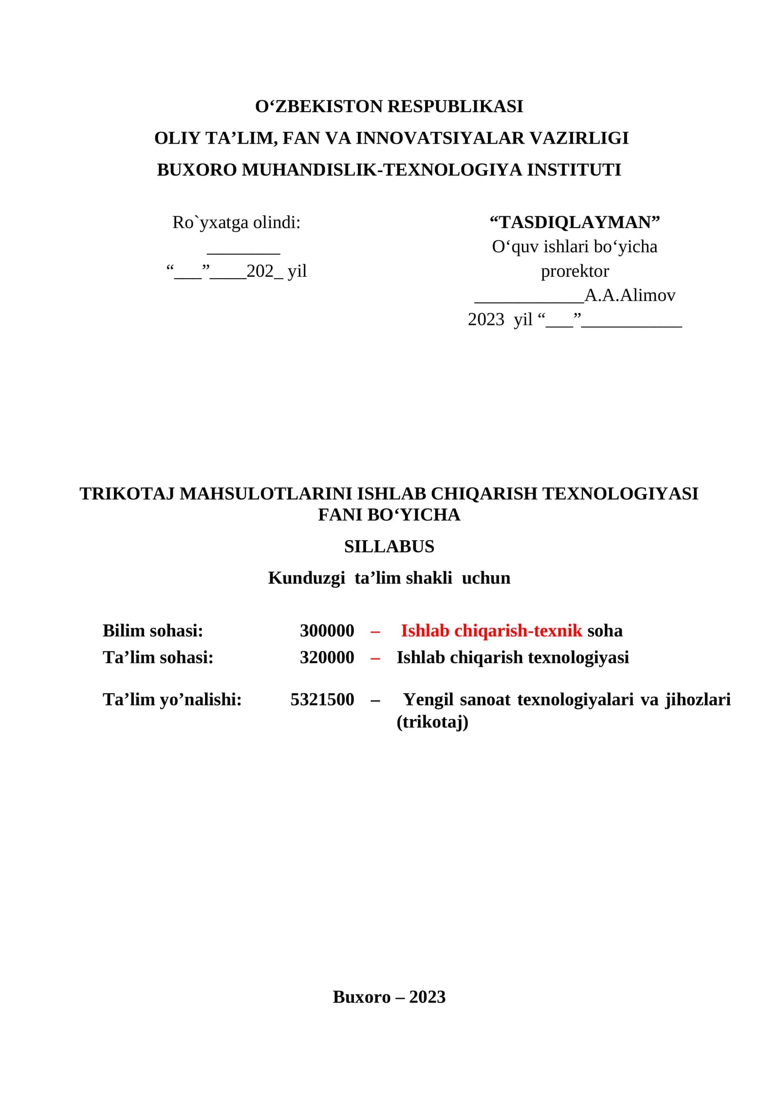 TRIKOTAJ MAHSULOTLARINI ISHLAB CHIQARISH TEXNOLOGIYASI