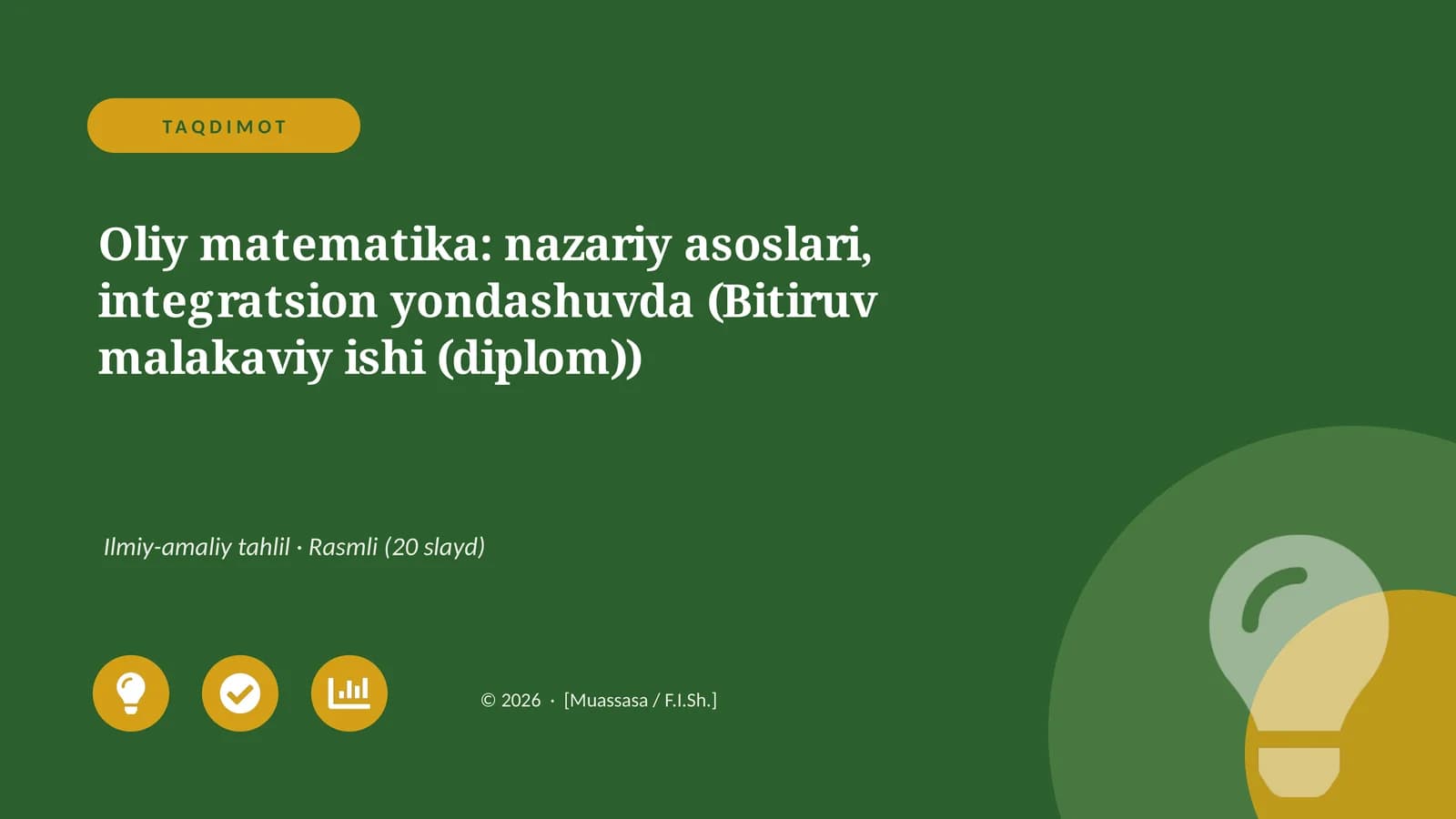 Oliy matematika: nazariy asoslari, integratsion yondashuvda (Bitiruv malakaviy ishi (diplom))