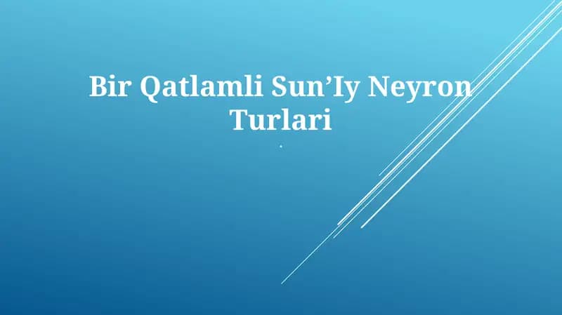 Bir Qatlamli SunʼIy Neyron Turlari