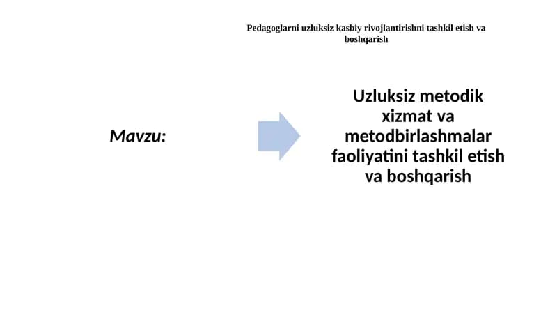 Uzluksiz metodik xizmat va metodbirlashmalar faoliyatini tashkil etish va boshqarish(1)
