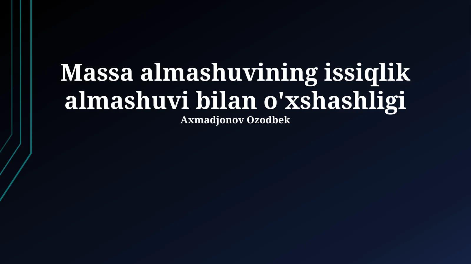 Massa almashuvining issiqlik almashuvi bilan o'xshashligi