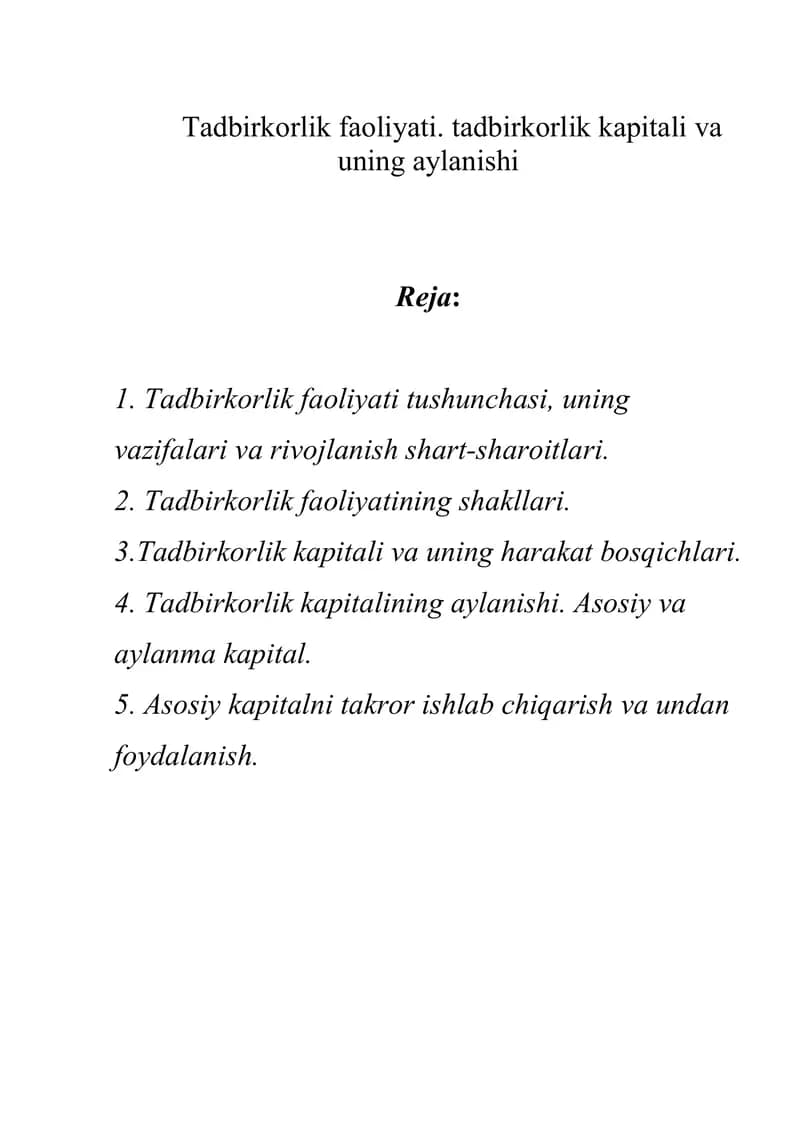 Tadbirkorlik faoliyati