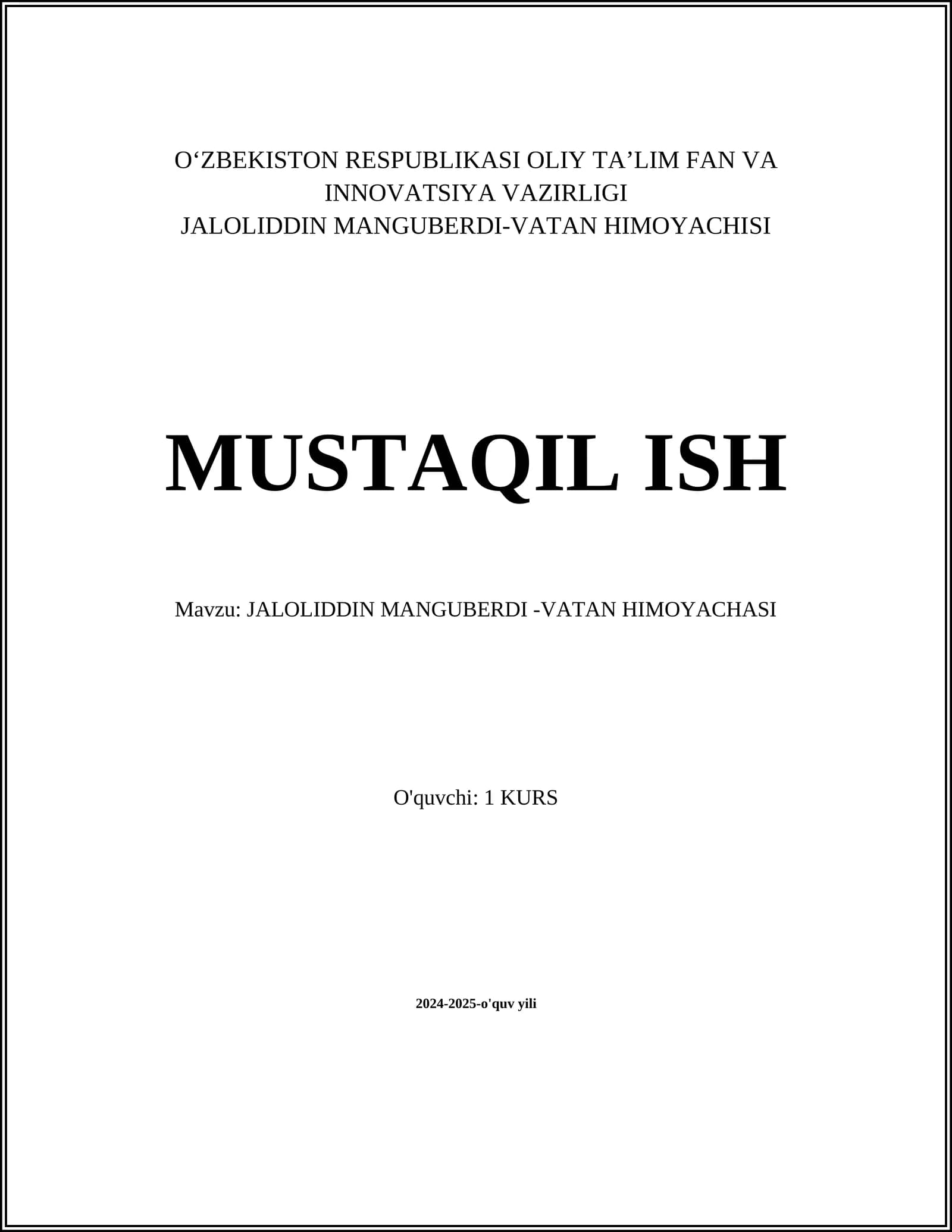 Jaloliddin Manguberdi-Vatan Himoqachisi