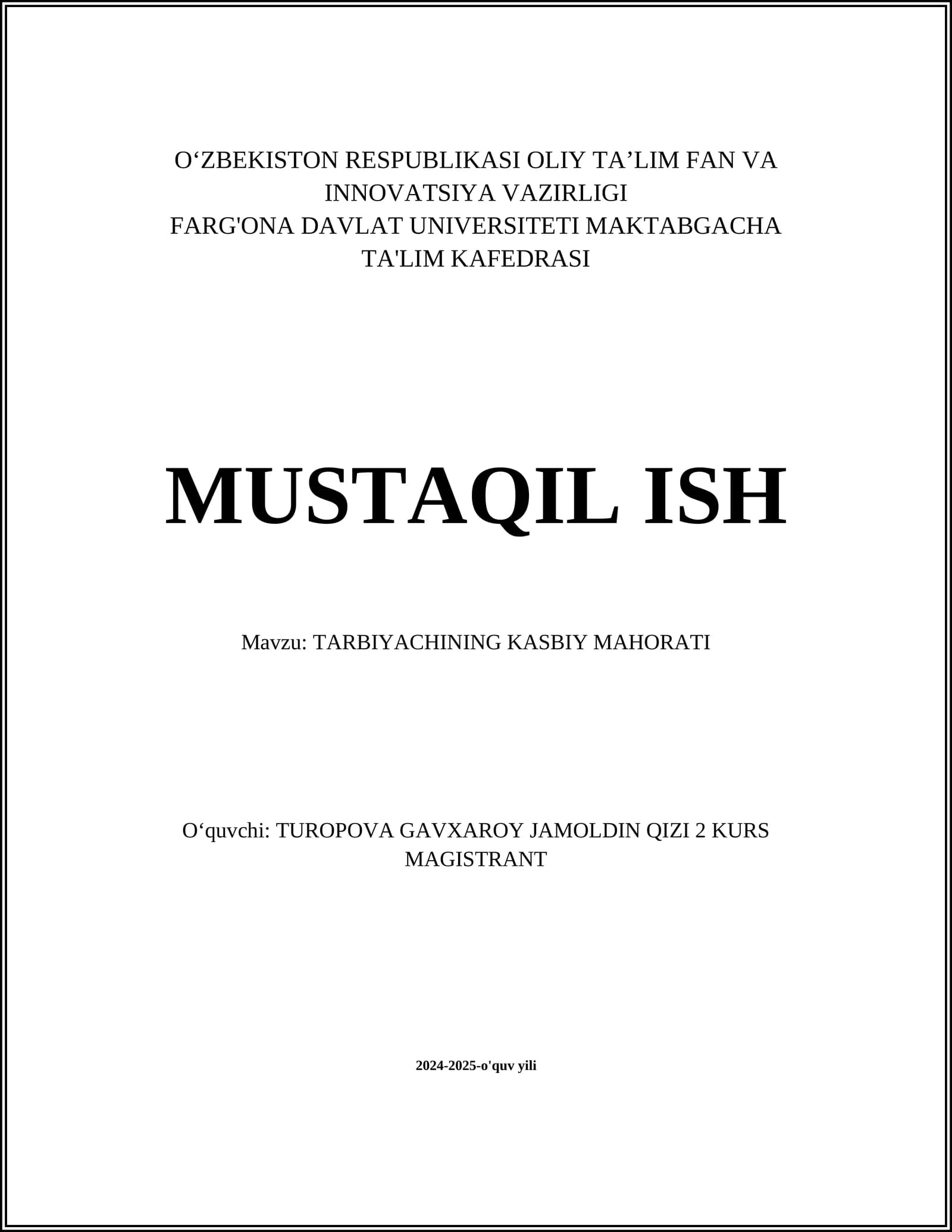 TARBIYACHINING KASBIY MAHORATI