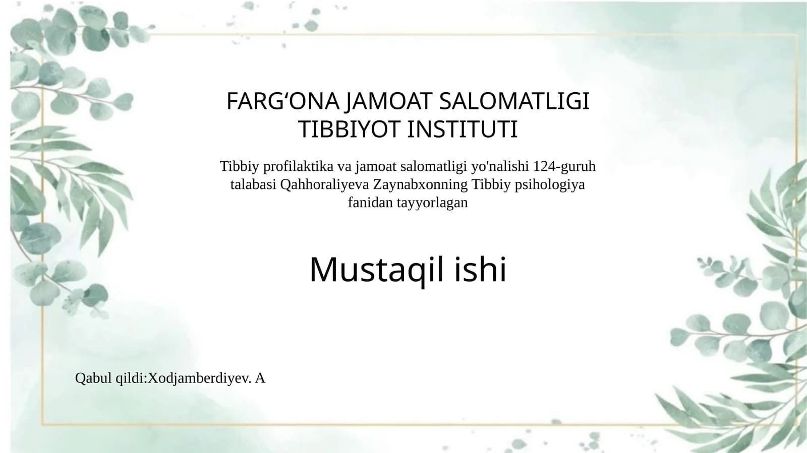Tibbiypsihologiya fanidan mustaqil ishi