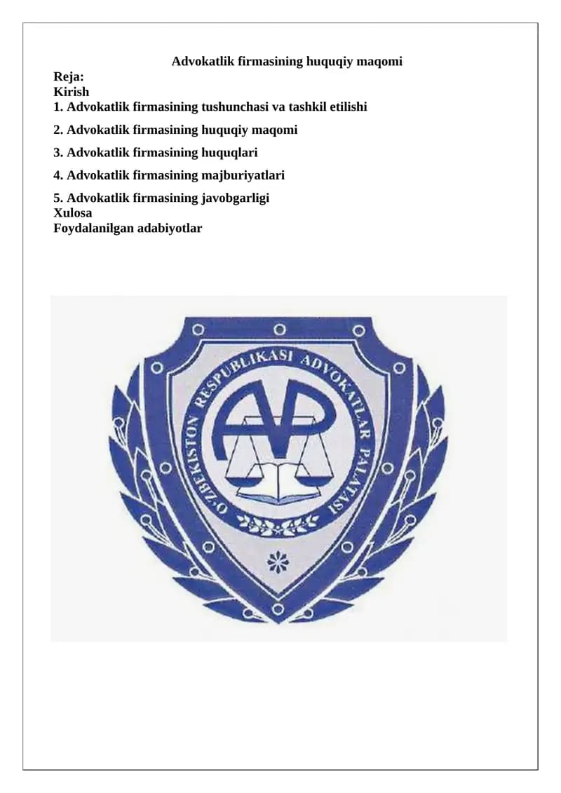 Advokatlik firmasining huquqiy maqomi