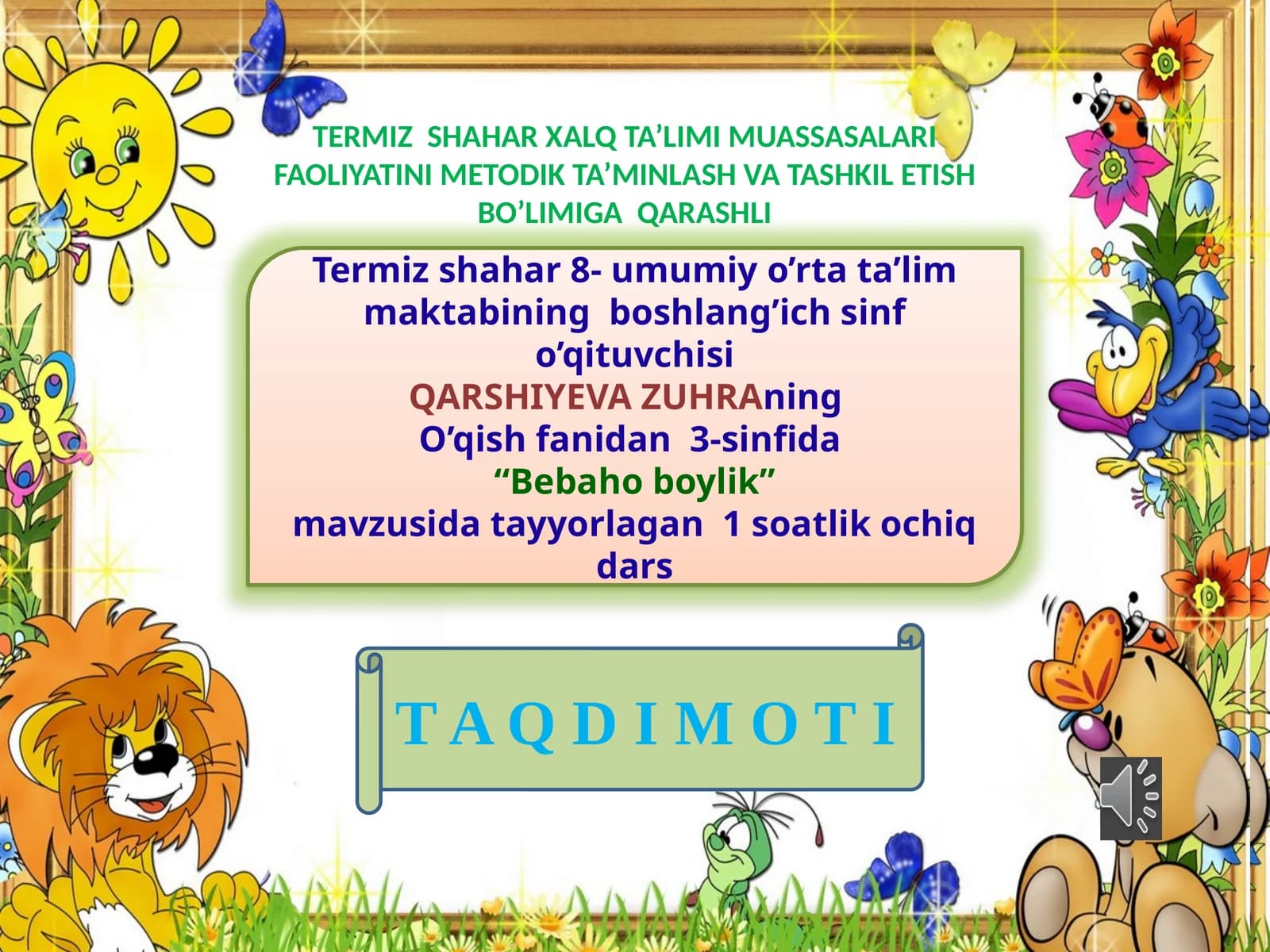 3-sinf O'qish fanidan dars ishlanma. Bebaho boylik