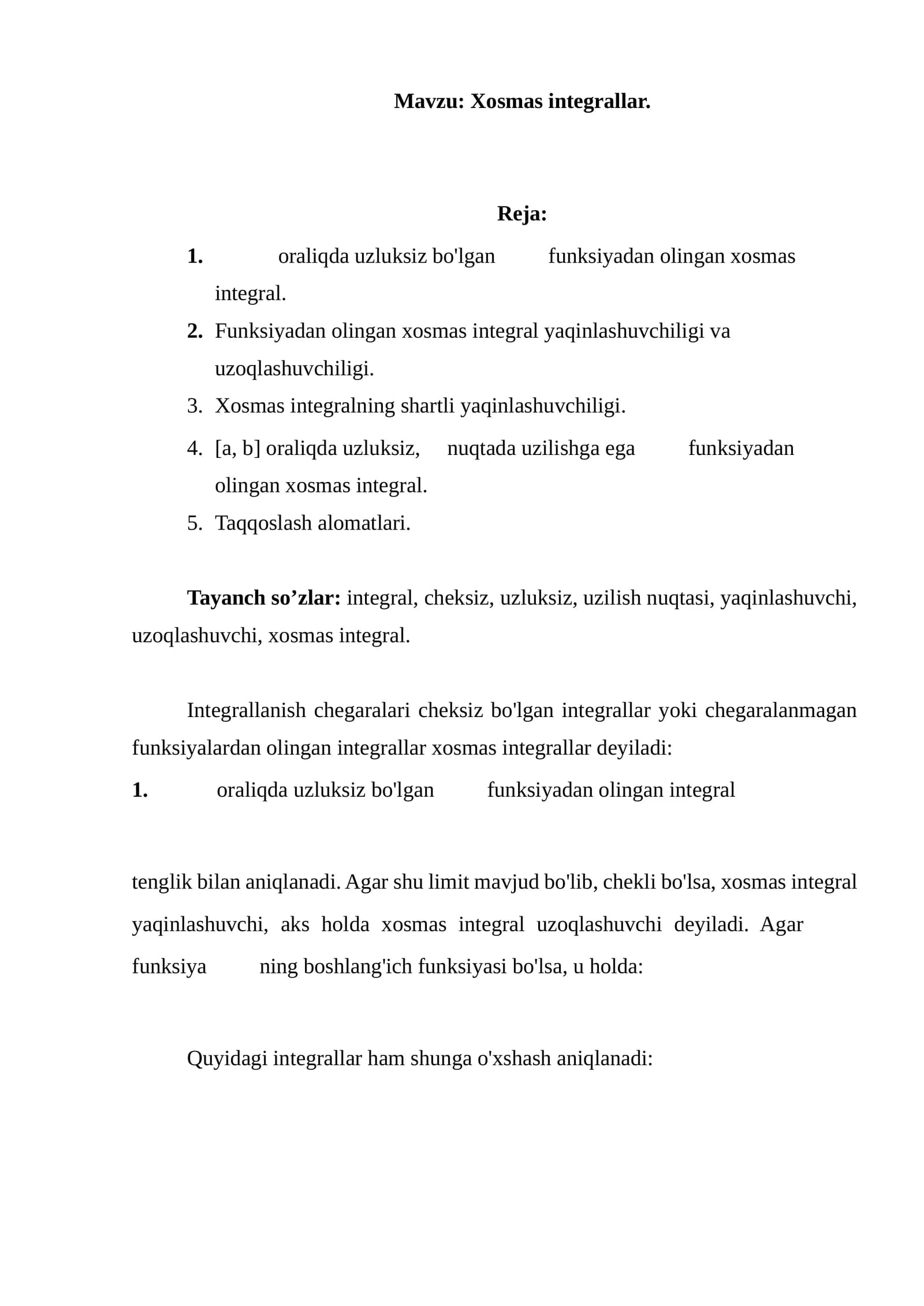 Xosmas integrallar