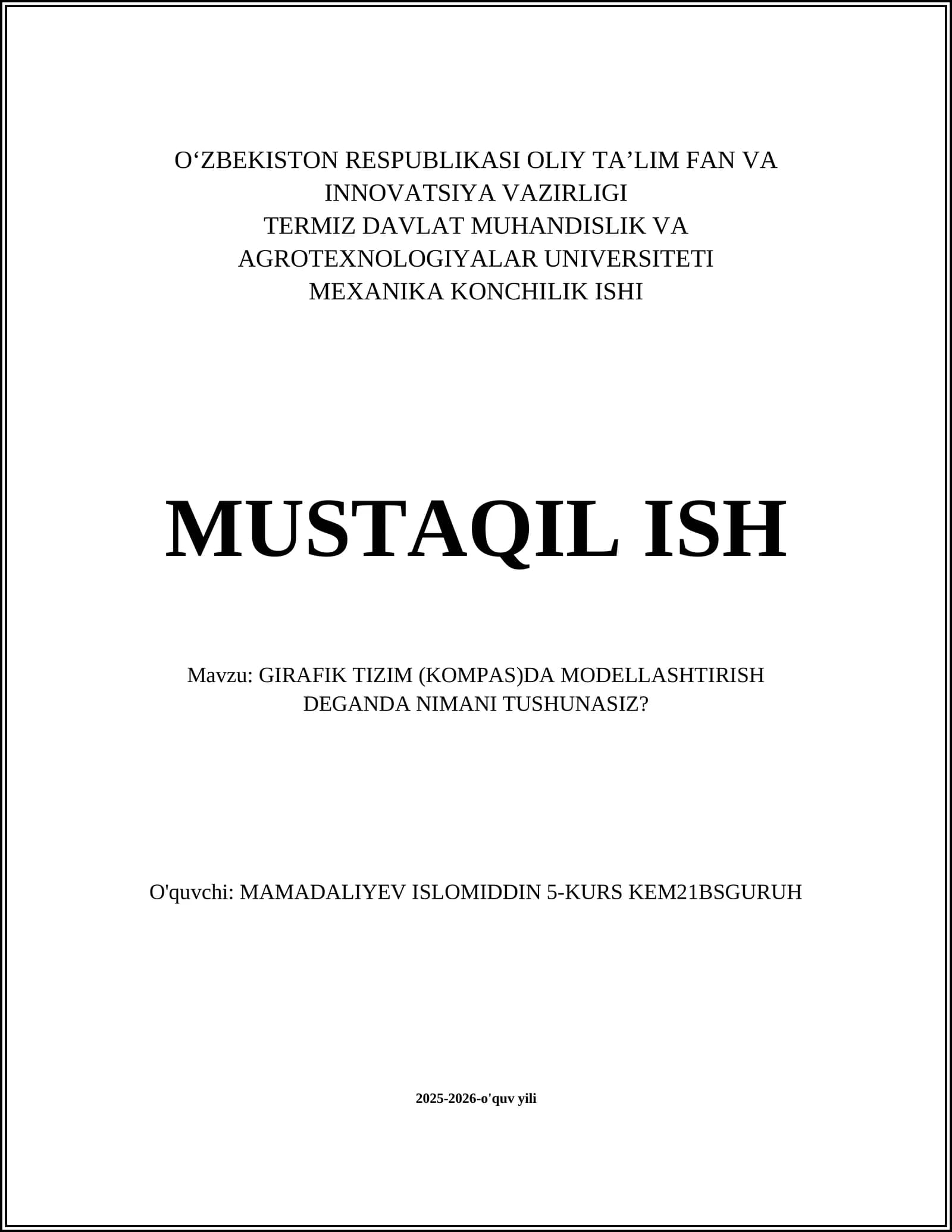 MEXANIKA KONCHILIK ISHI