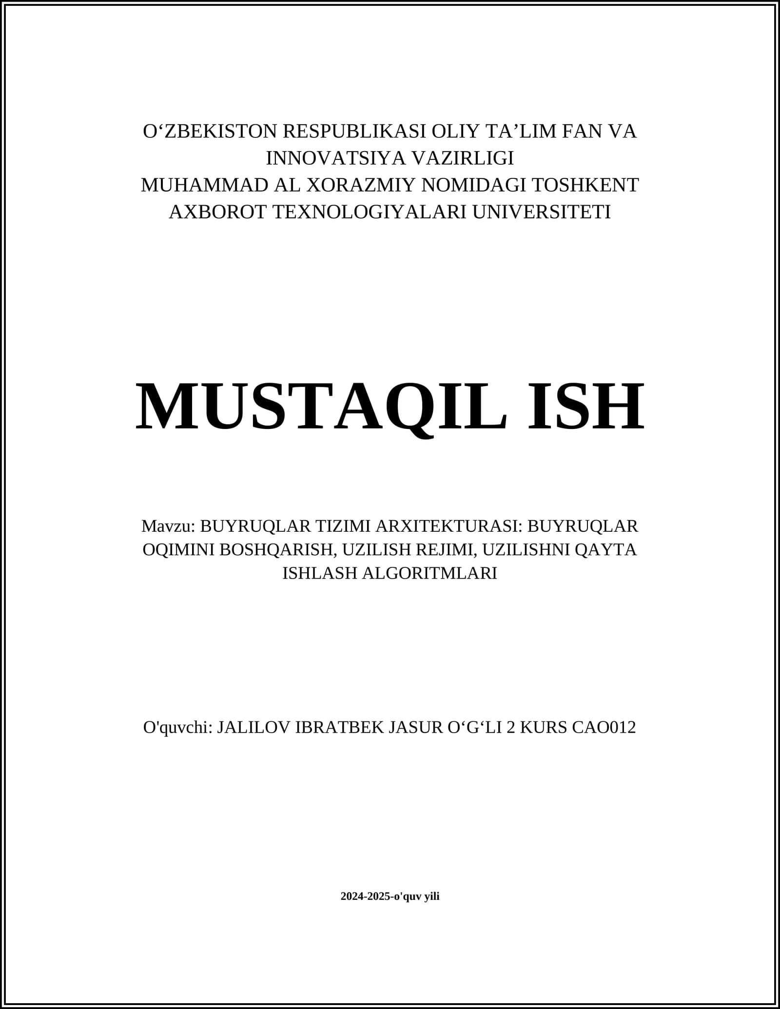 BUYRUQLAR TIZIMI ARXITEKTURASI
