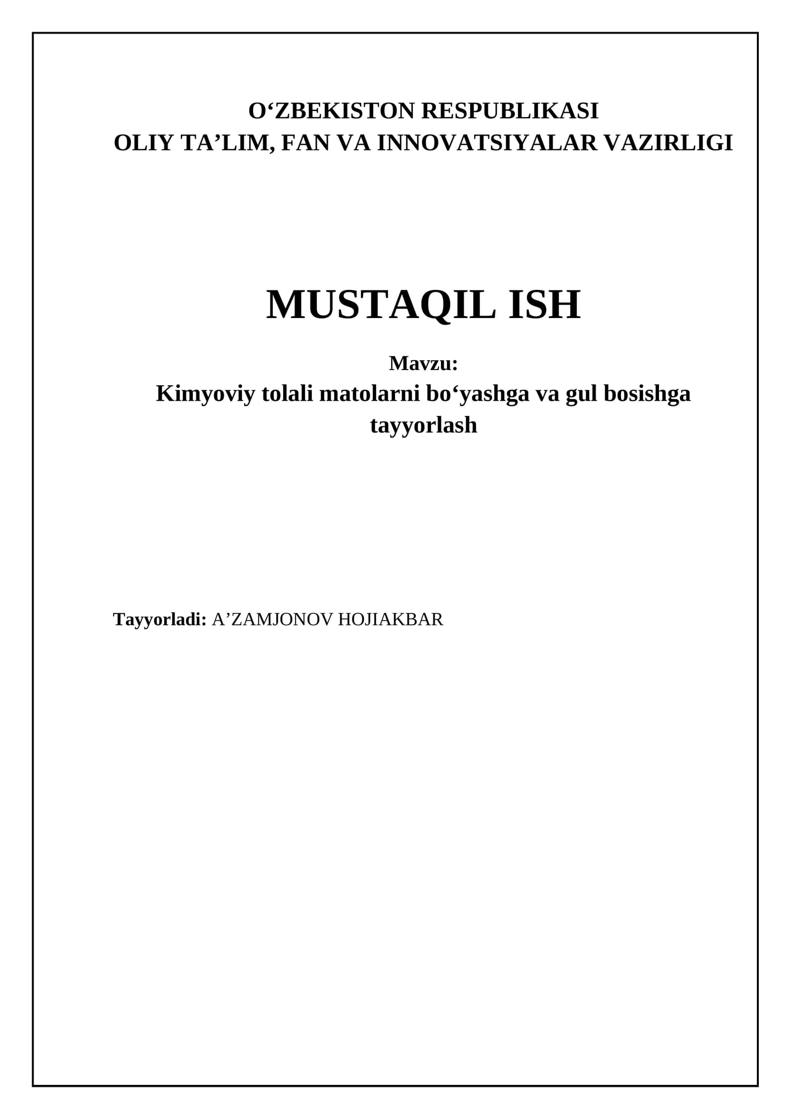 Kimyoviy tolali matolarni boʻyashga va gul bosishga tayyorlash