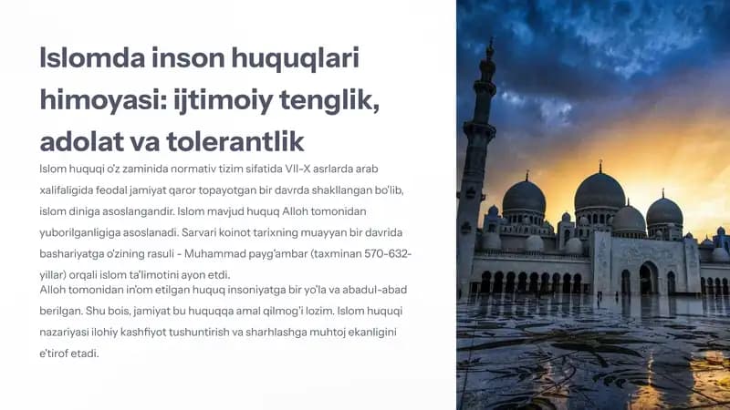Islomda inson huquqlari himoyasi: ijtimoiy tenglik, adolat va tolerantlik