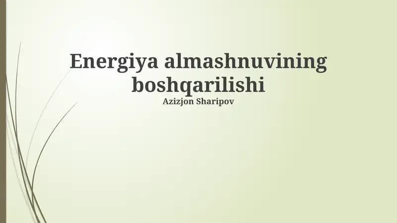 Energiya almashnuvining boshqarilishi