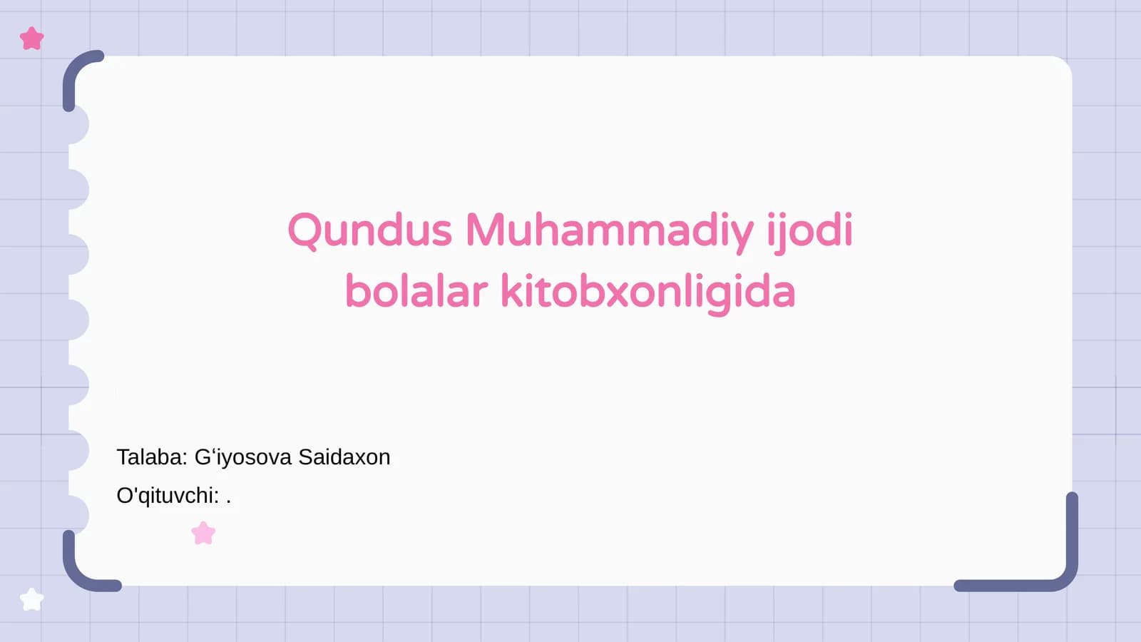 Qundus Muhammadiy ijodi bolalar kitobxonligida