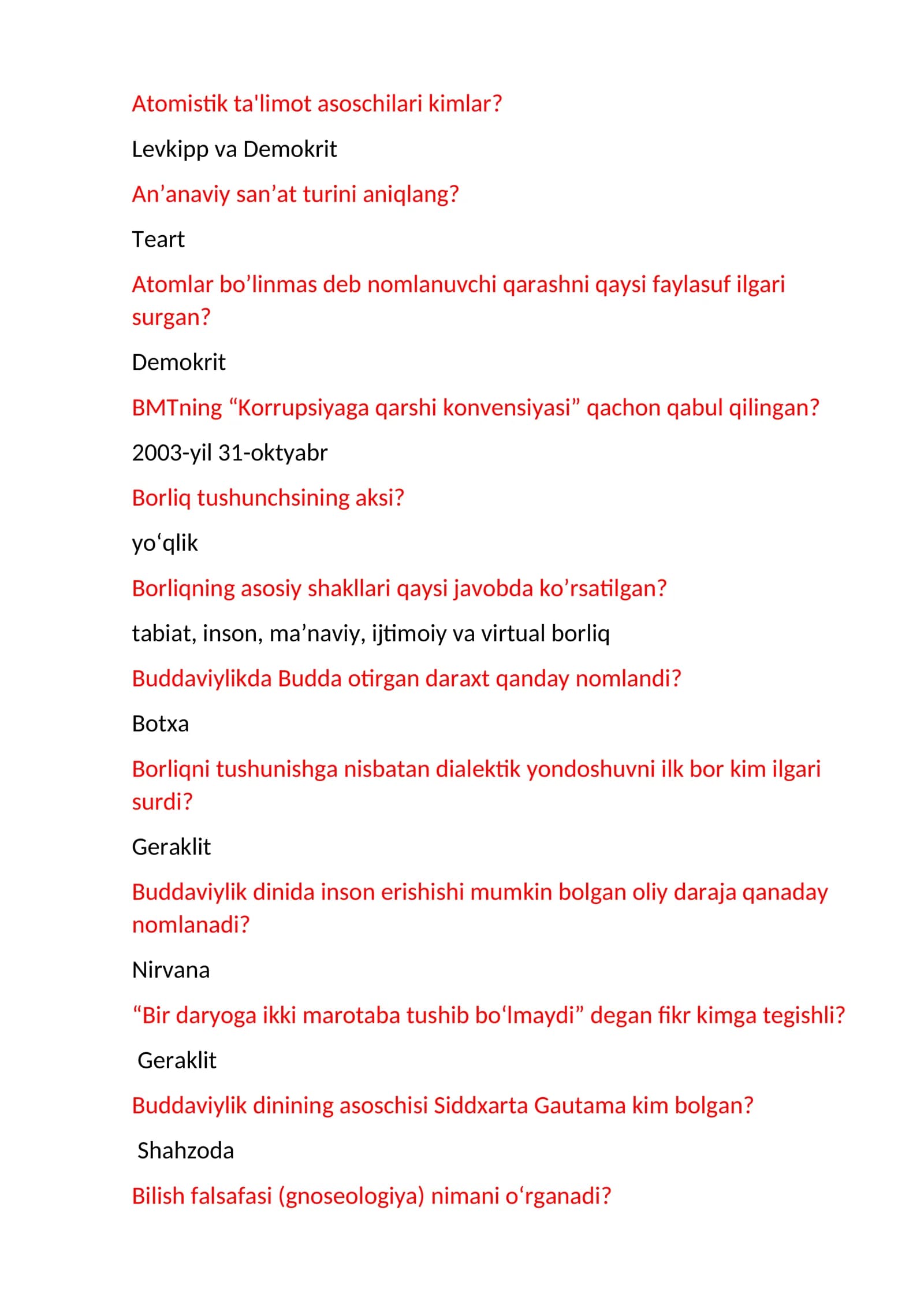 Falsafa testlar