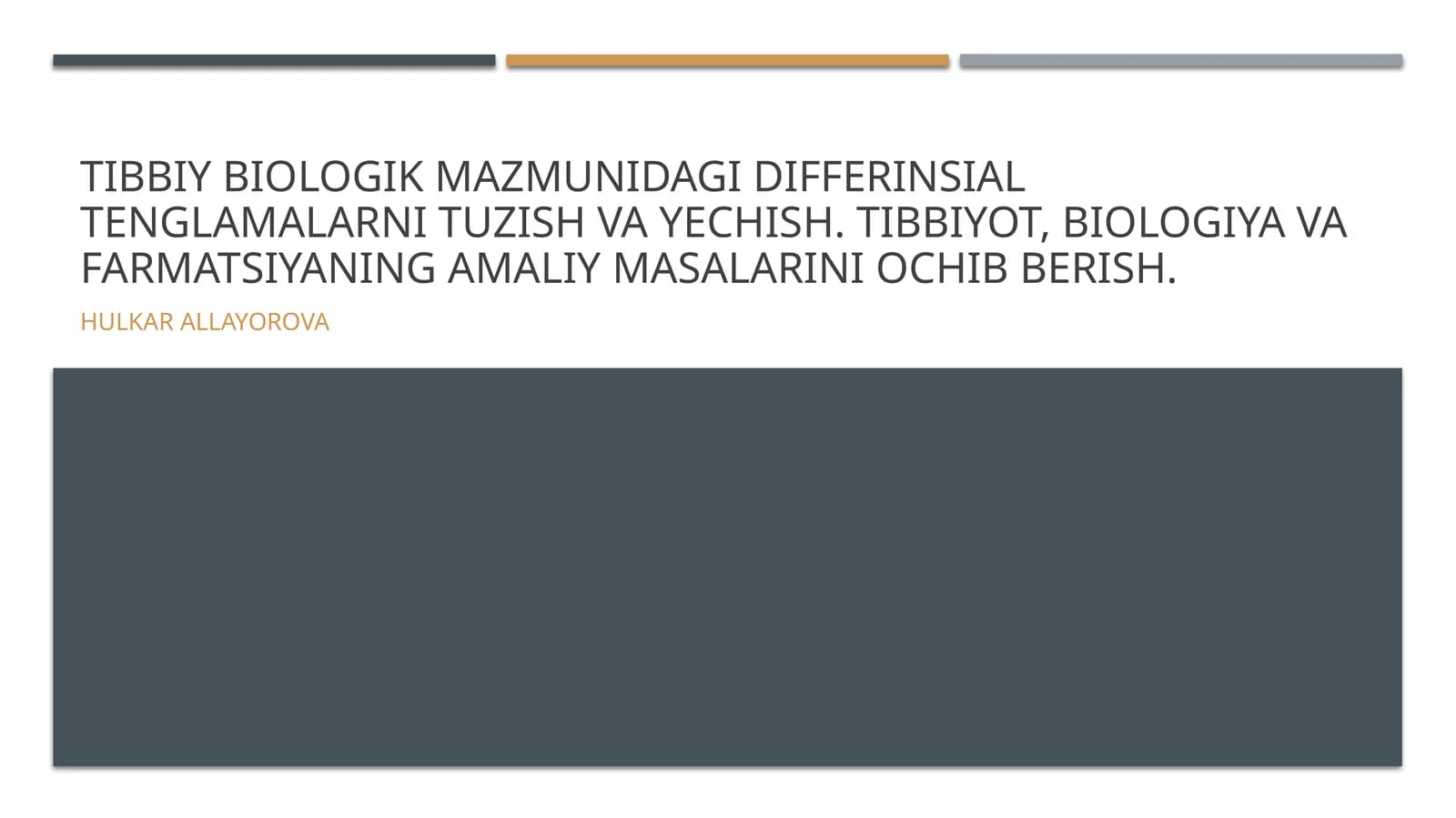 Tibbiy biologik mazmunidagi differinsial tenglamalarni tuzish va yechish