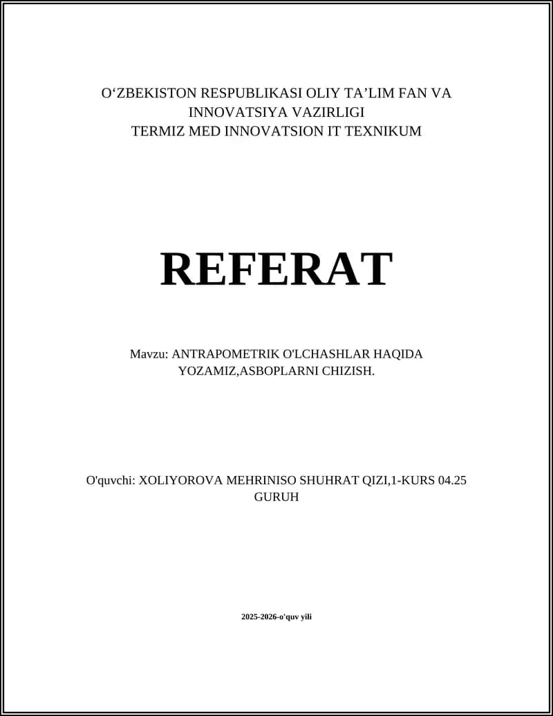 ANTRAPOMETRIK O'LCHASHLAR