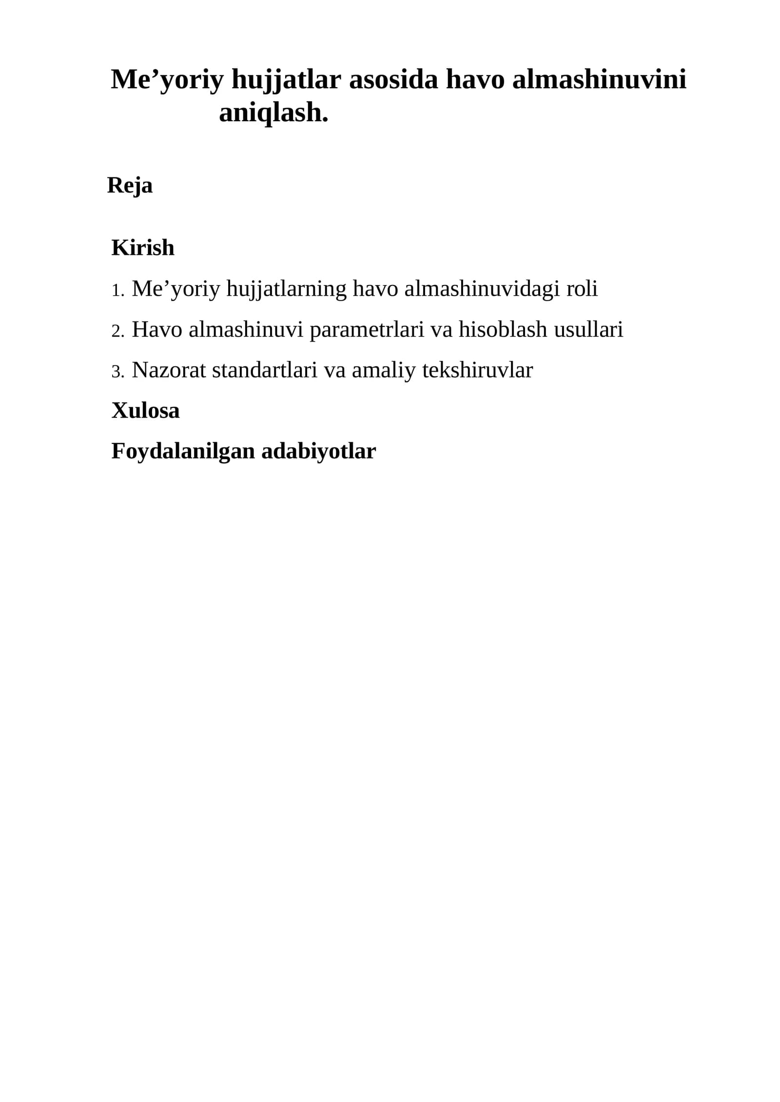 Havo almashinuvi parametrlari va hisoblash usullari